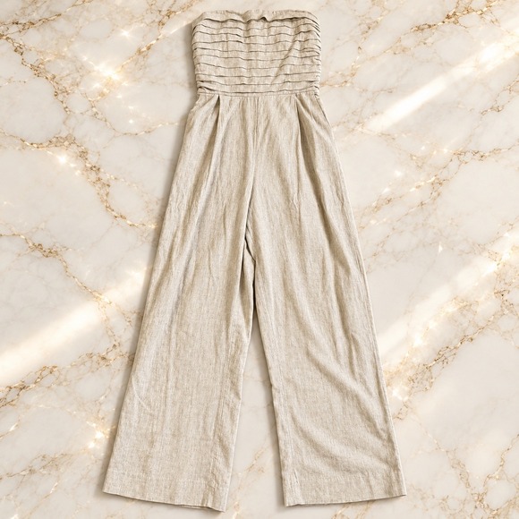 Abercrombie & Fitch Pants - Abercrombie & Fitch Small Linen Blend Strapless Wide Leg Jumpsuit Neutral